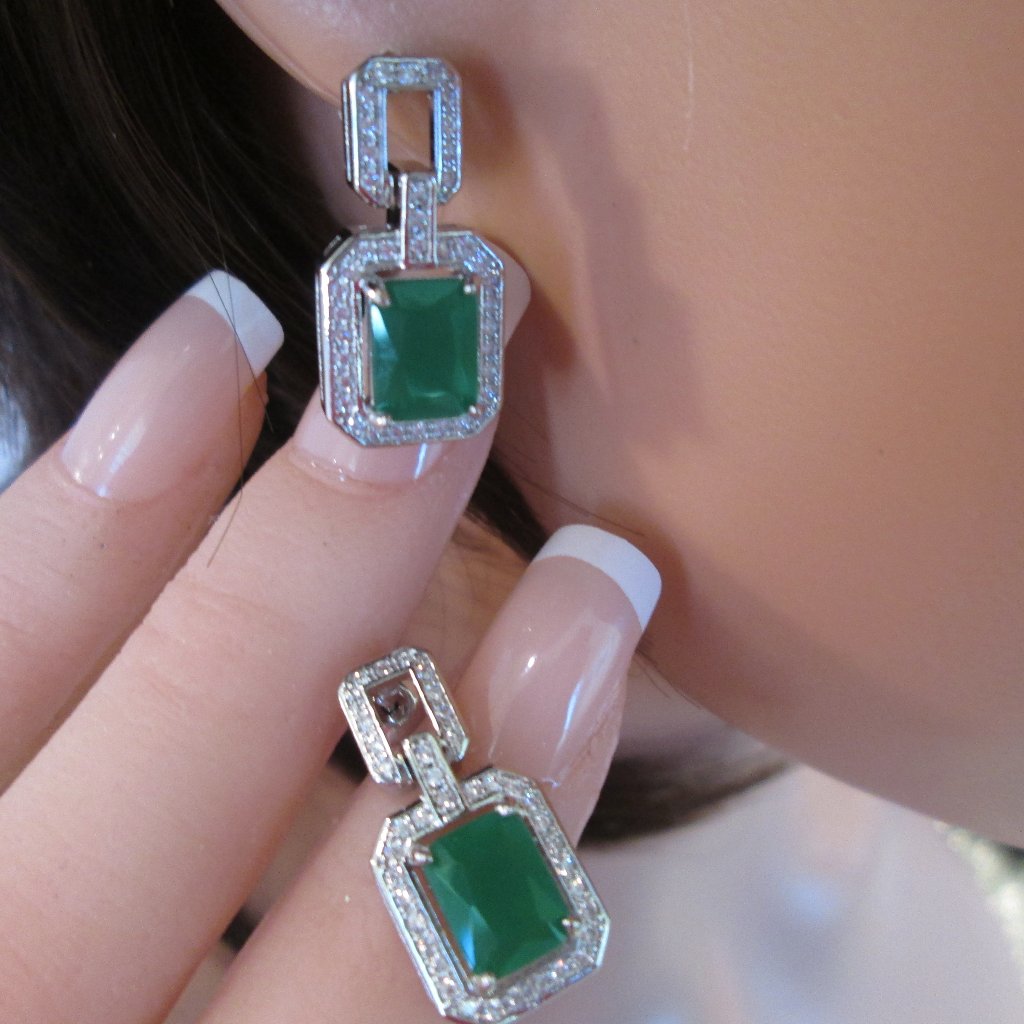 Emerald Princes Cut Gemstone Ladies Cut Earring